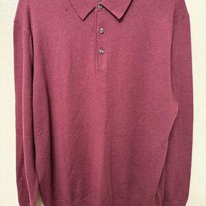 Raffi Extra Fine Merino Wool Sweater XL Burgundy Knit Polo Pullover Long Sleeve